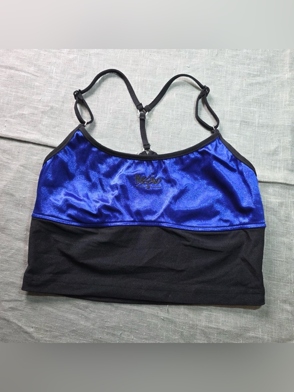 Vintage Mossimo Crop Top Sports Bra Shiny Royal Blue Black Size Large Made USA